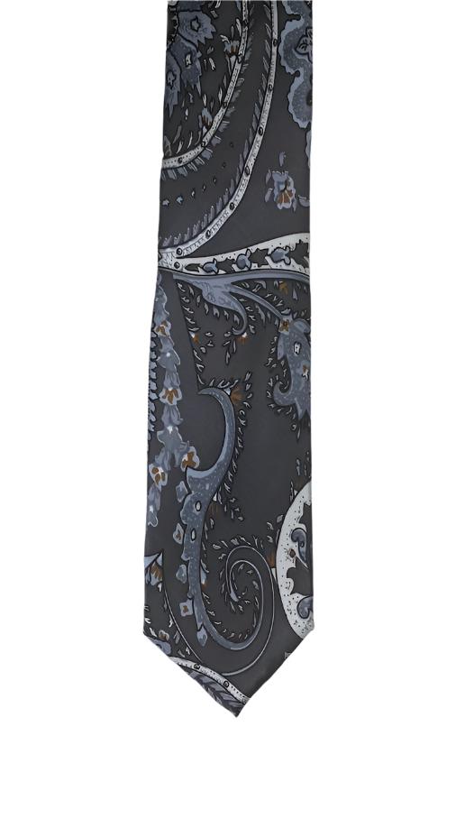 Charcoal Grey Paisley Silk Necktie