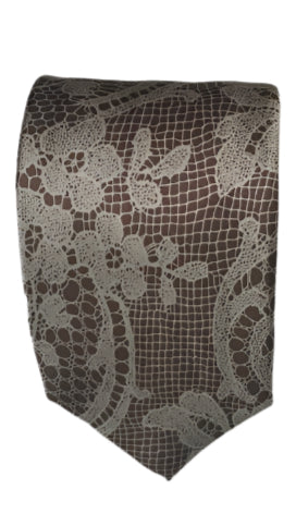 Vintage Lace-Inspired Brown Necktie