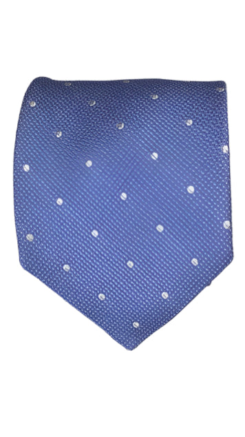 Light Blue Silk Tie with White Polka Dots