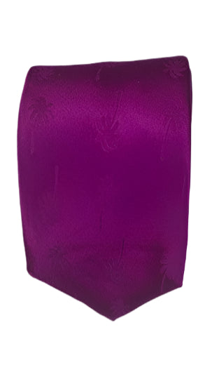 Magenta Silk Tie with Palm Tree Pattern