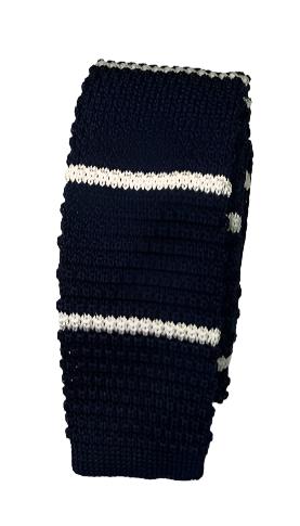 Navy Blue Poly Knit Tie with White Stripes