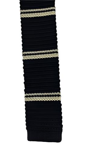 Black Poly Knit Tie with Beige Stripes