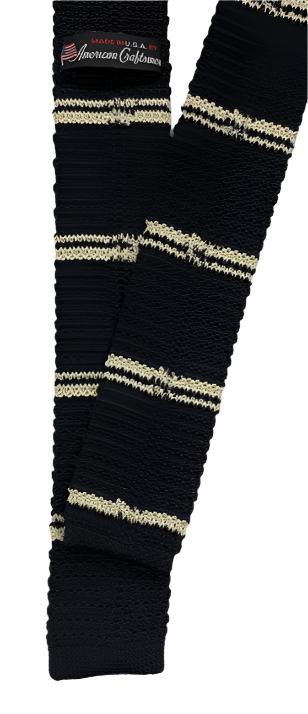 Black Poly Knit Tie with Beige Stripes