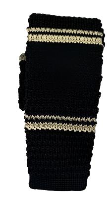 Black Poly Knit Tie with Beige Stripes