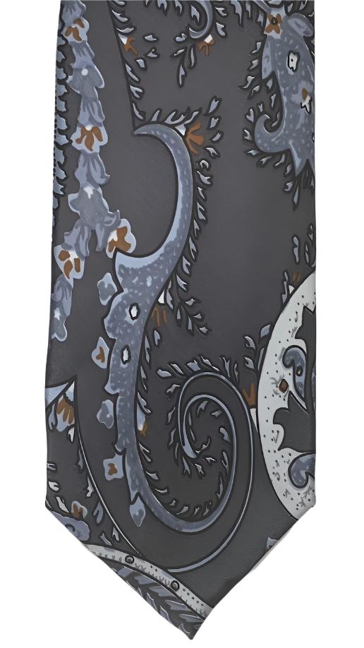 Charcoal Grey Paisley Silk Necktie