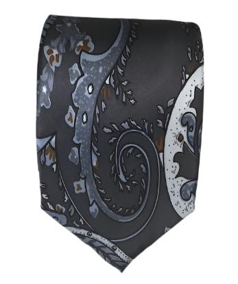 Charcoal Grey Paisley Silk Necktie