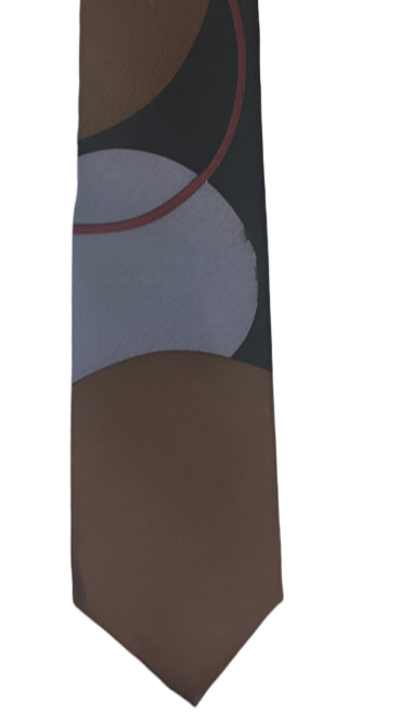 Artistic Brown Necktie with Abstract Overlapping Circle Design
