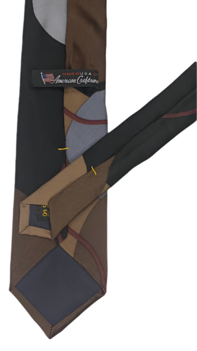 Artistic Brown Necktie with Abstract Overlapping Circle Design