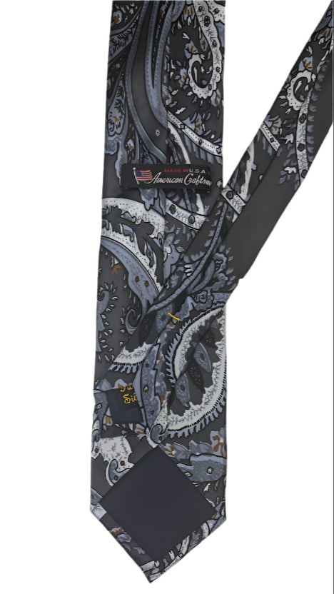 Charcoal Grey Paisley Silk Necktie