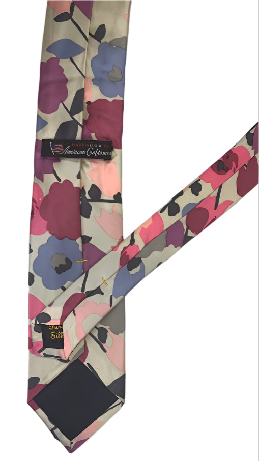 Floral Pattern Necktie - Beige, Pink, and Purple
