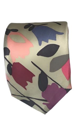 Floral Pattern Necktie - Beige, Pink, and Purple