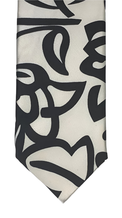 Abstract Black and White Silk Tie