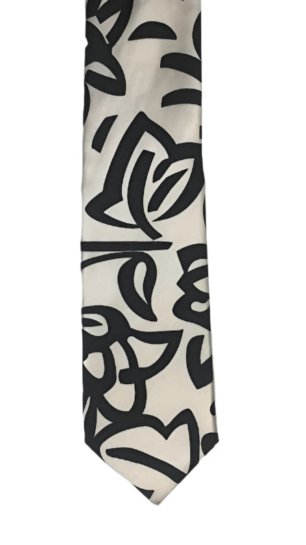 Abstract Black and White Silk Tie