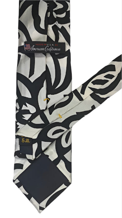 Abstract Black and White Silk Tie