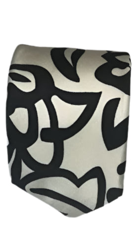 Abstract Black and White Silk Tie
