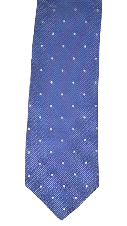 Light Blue Silk Tie with White Polka Dots