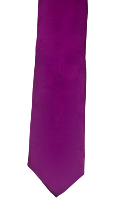 Magenta Silk Tie with Palm Tree Pattern