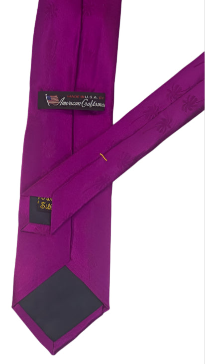 Magenta Silk Tie with Palm Tree Pattern