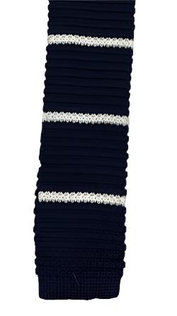 Navy Blue Poly Knit Tie with White Stripes